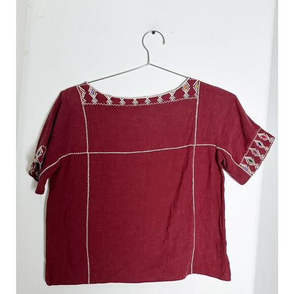 Madewell Red Embroidered Linen Blend Boxy Top sz XS - Picture 5 of 8
